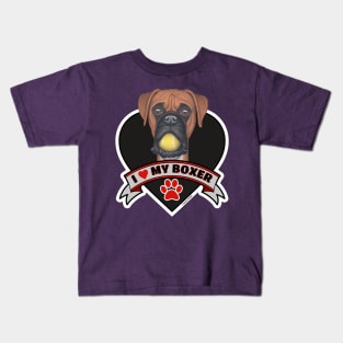 Cute Funny I Love My Boxer Design Kids T-Shirt